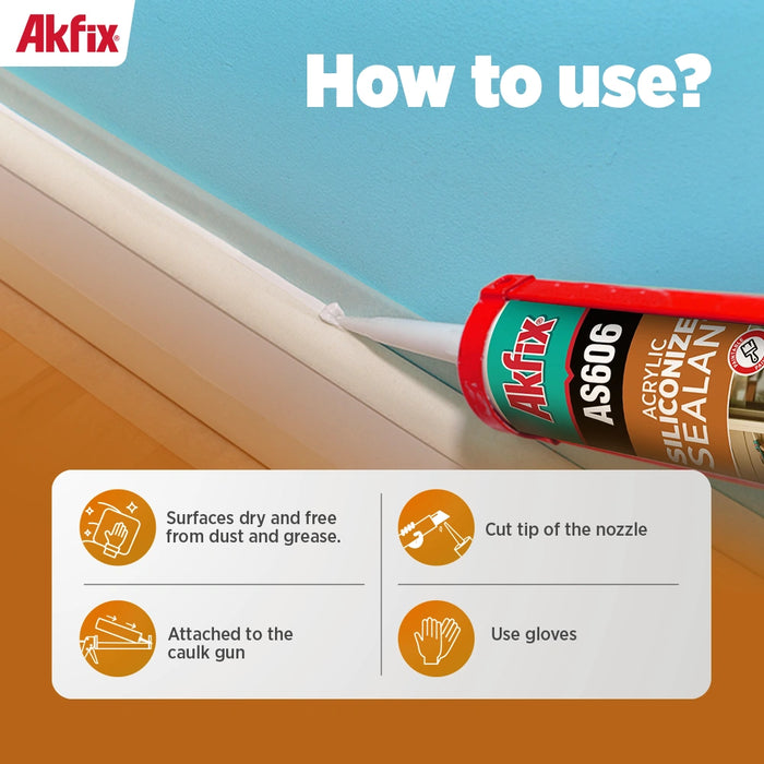 Akfix AS606 White Siliconized Acrylic Sealant - 10.1 fl oz