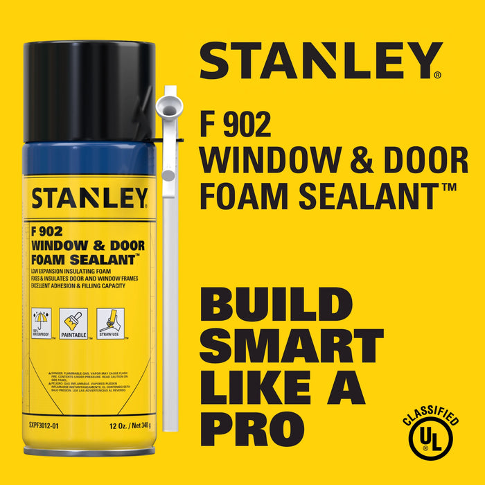 Stanley F902 Window & Door Foam Sealant with Straw Applicator - Low Expansion, 12 oz