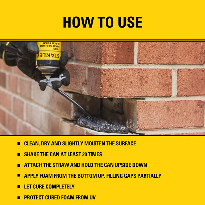 Stanley F903 Black Foam Sealant for Waterfall, Landscaping, and RVs - Straw, 12 oz