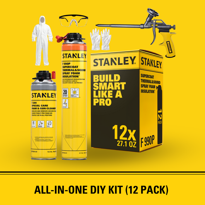 Stanley F990P SuperCoat Thermal & Sound Spray Foam Insulation Kit (Closed Cell), Class A Fire Rated, 27.1oz