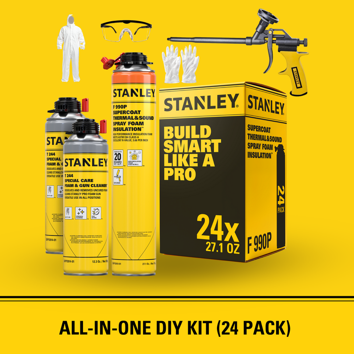 Stanley F990P SuperCoat Thermal & Sound Spray Foam Insulation Kit (Closed Cell), Class A Fire Rated, 27.1oz