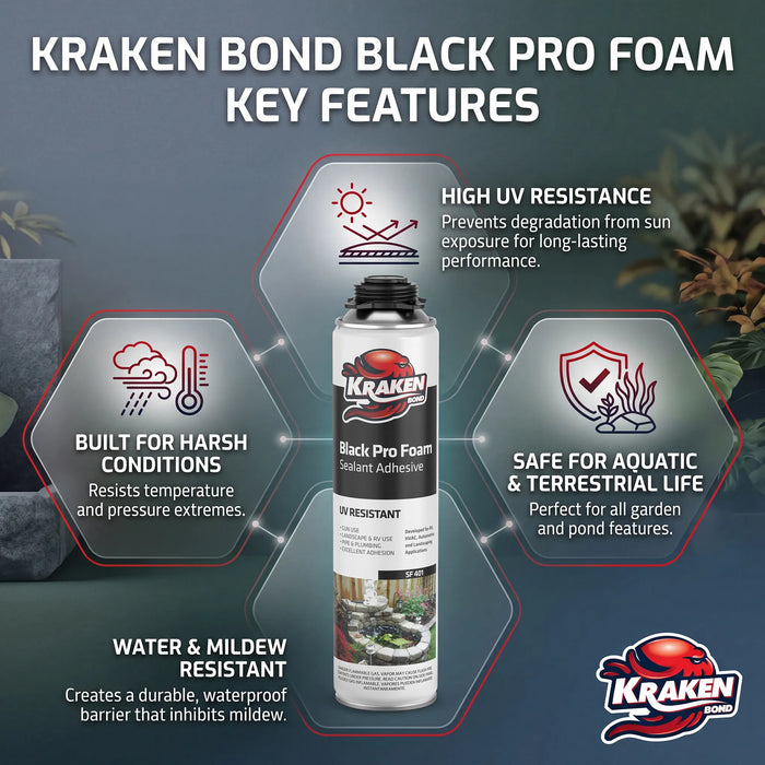 Kraken Bond Black Foam Waterfall & Landscape Adhesive Sealant Gun Use