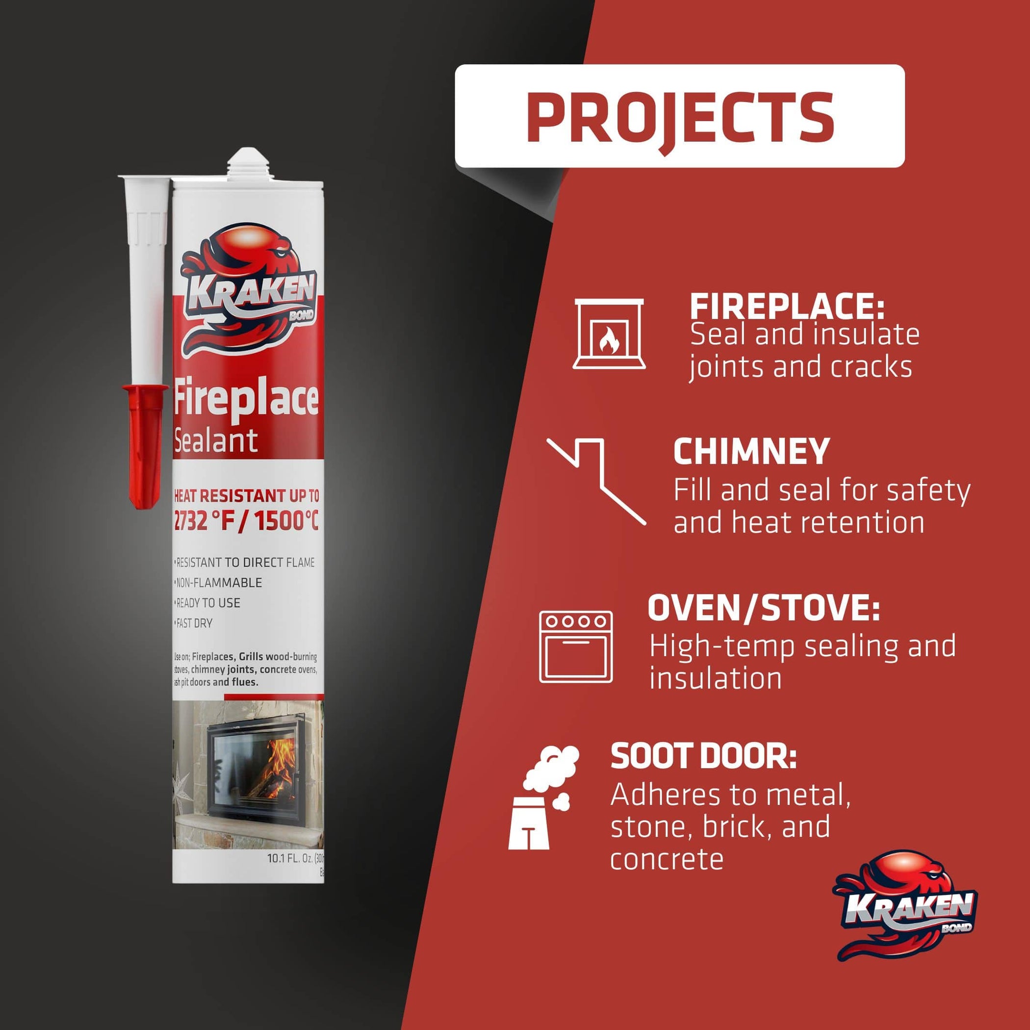 Kraken Bond Fireplace Sealant - Fireplace Caulk | Fireplace Sealer