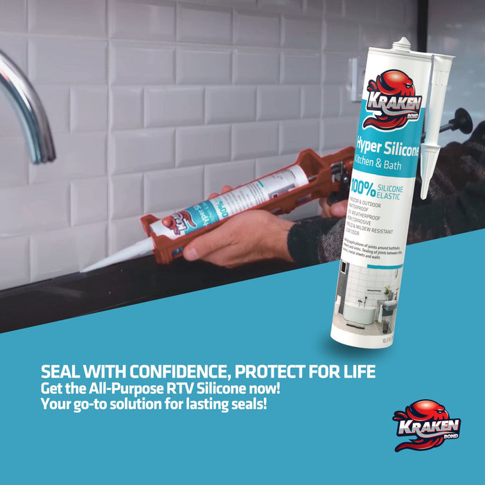 Kraken Bond Hyper Kitchen & Bathroom Silicone - Clear, 10.1 fl oz