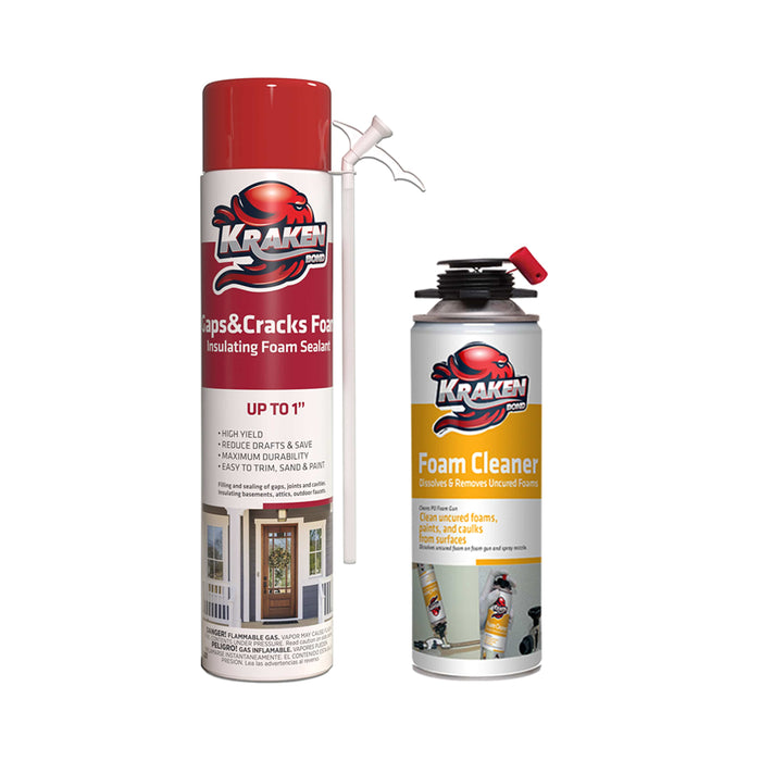 Kraken Bond Gaps & Cracks Filler Straw Foam 24 oz + 1 Foam Cleaner