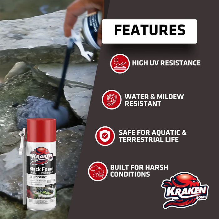 Kraken Bond Black Foam Waterfall & Landscape Adhesive Sealant - 12 oz Straw
