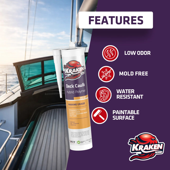 Kraken Bond Deck Caulk Black Marine Sealant - 9.8 fl oz