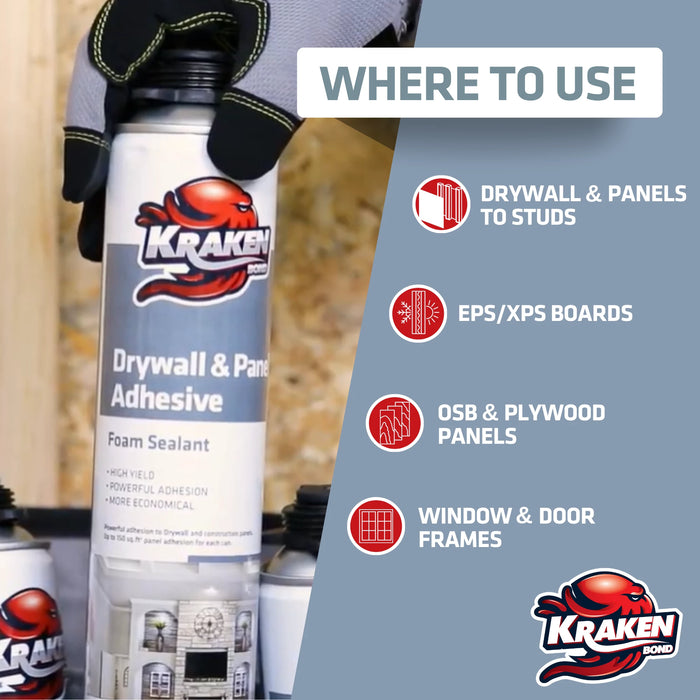 Kraken Drywall & Panel Adhesive Foam - Gun Foam, 24 oz