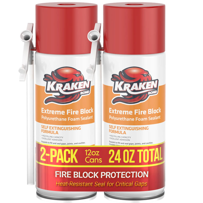 Kraken Bond Extreme Fire Block Polyurethane Straw Foam Sealant 12/24 oz