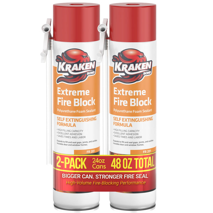 Kraken Bond Extreme Fire Block Polyurethane Straw Foam Sealant 12/24 oz