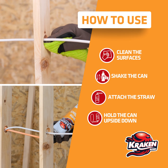 Kraken Bond Extreme Fire Block Polyurethane Straw Foam Sealant 12/24 oz