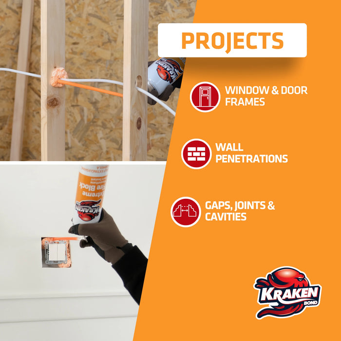 Kraken Bond Extreme Fire Block Polyurethane Straw Foam Sealant 12/24 oz