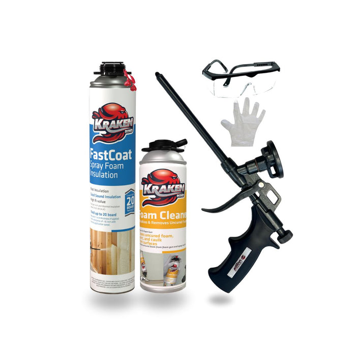 Kraken Bond FastCoat Spray Foam Insulation, Closed Cell Kit - 1 Pack + 1 Foam Cleaner + 1 Foam Gun + 1 Eye Protection + 1 Glove