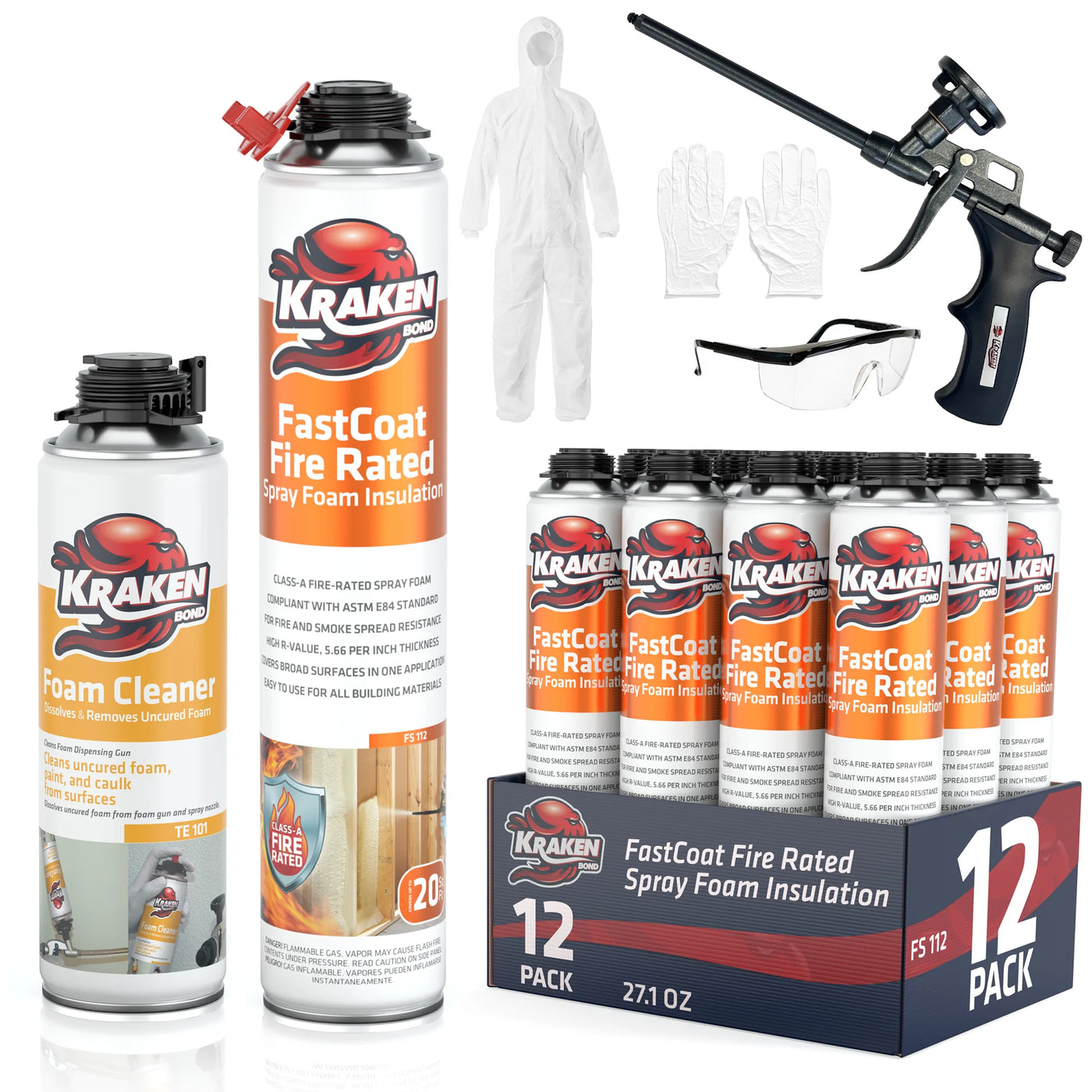 Krakenbond FastCoat Fire Rated 27.1 oz fire-resistant sealant set, 12-pack cartridge product image.