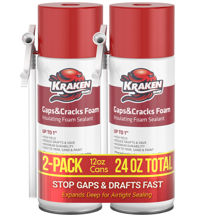 Kraken Bond Gaps & Cracks Filler Straw Foam, Insulating Foam Sealant 12/24 oz