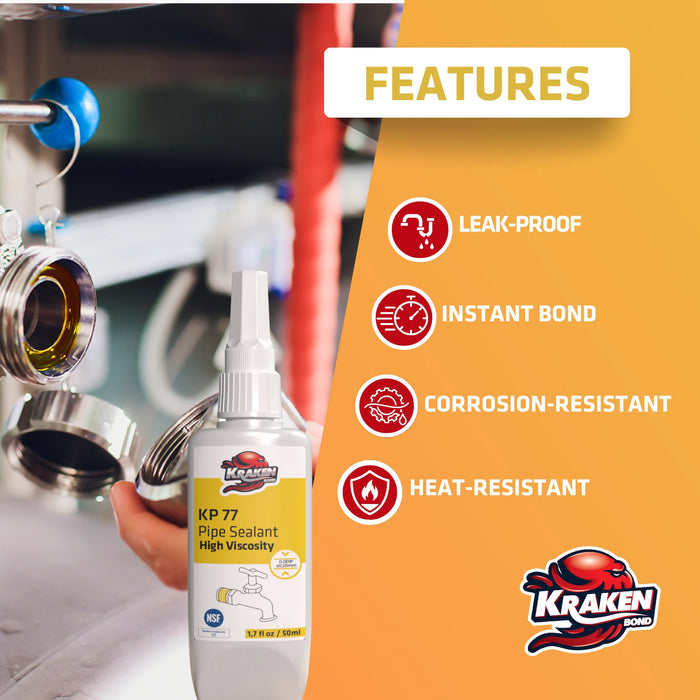 Kraken Bond Pipe Thread Sealant High Viscosity - KP 77, 1.7 oz / 50 ml