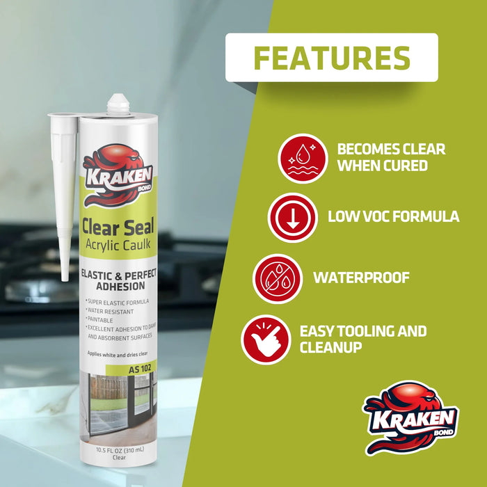 Kraken Bond Clear Seal Acrylic Caulk - 10.5 oz