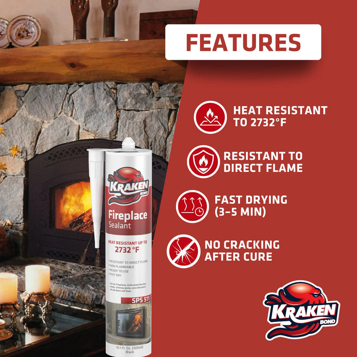 Kraken Bond Fireplace Sealant - Fireplace Caulk, 10.1 oz