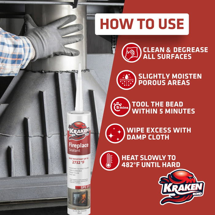 Kraken Bond Fireplace Sealant - Fireplace Caulk, 10.1 oz