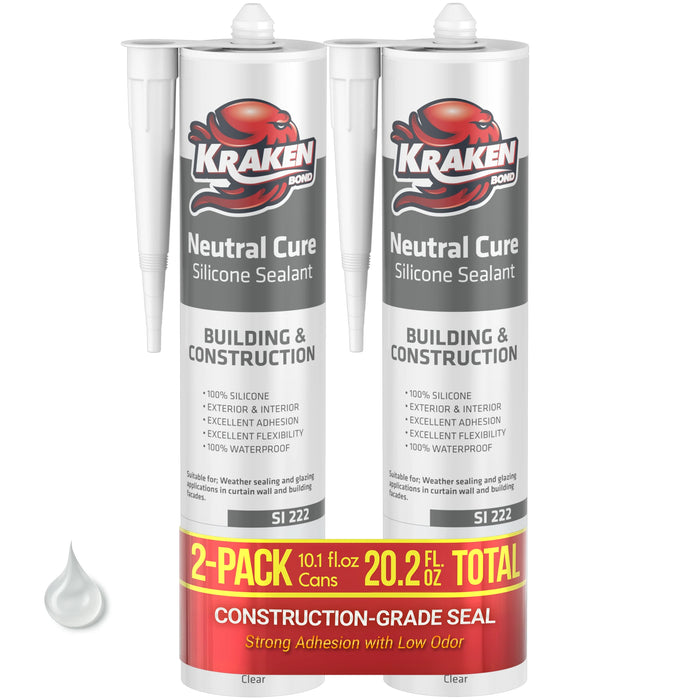 Kraken Bond Neutral Cure Building-Construction Silicone Sealant - Clear, 10.1 fl oz