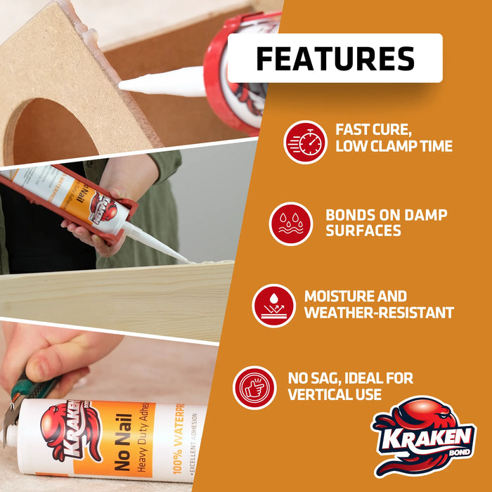 Kraken Bond Ultra Grab No Nail Heavy Duty Polyurethane Adhesive - Clear, 10.1 fl oz