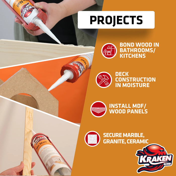 Kraken Bond Ultra Grab No Nail Heavy Duty Polyurethane Adhesive - Clear, 10.1 fl oz
