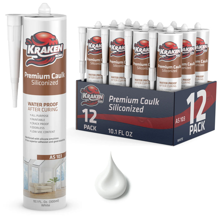 Kraken Bond Premium Siliconized Caulk Sealant - White, 10.1 fl oz