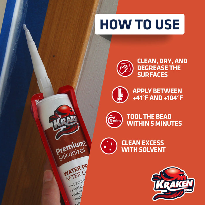 Kraken Bond Premium Siliconized Caulk Sealant - White, 10.1 fl oz