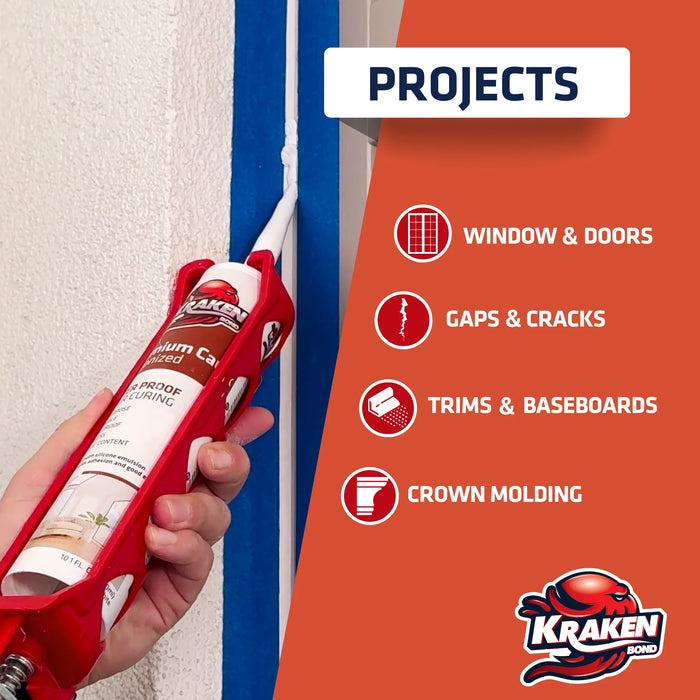 Kraken Bond Premium Siliconized Caulk Sealant - White, 10.1 fl oz