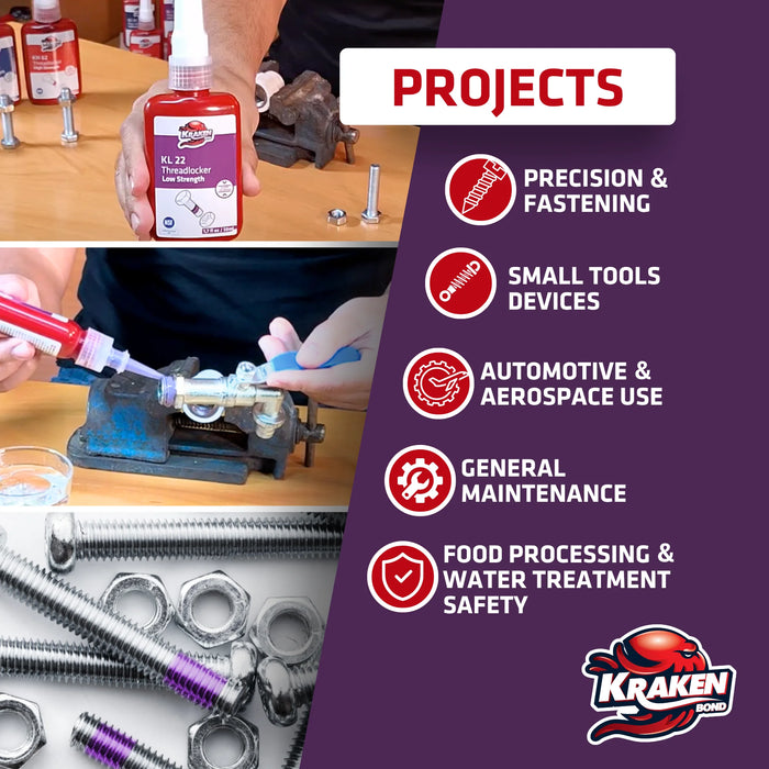 Kraken Bond Low Strength Purple Threadlocker - KL 22, 1.7 oz / 50 ml