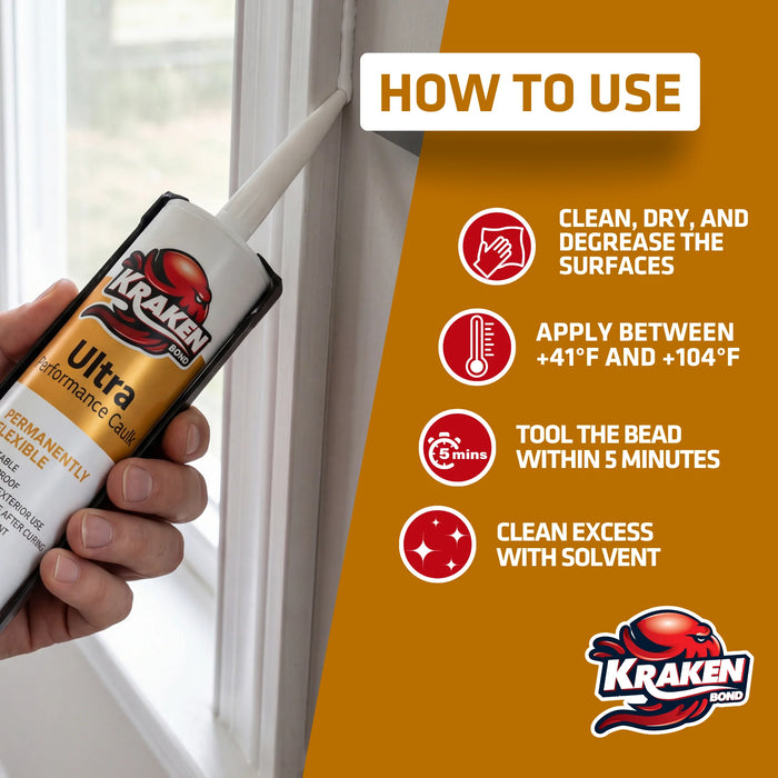 Kraken Bond Ultra Performance Caulk Sealant - White, 10.1 fl oz