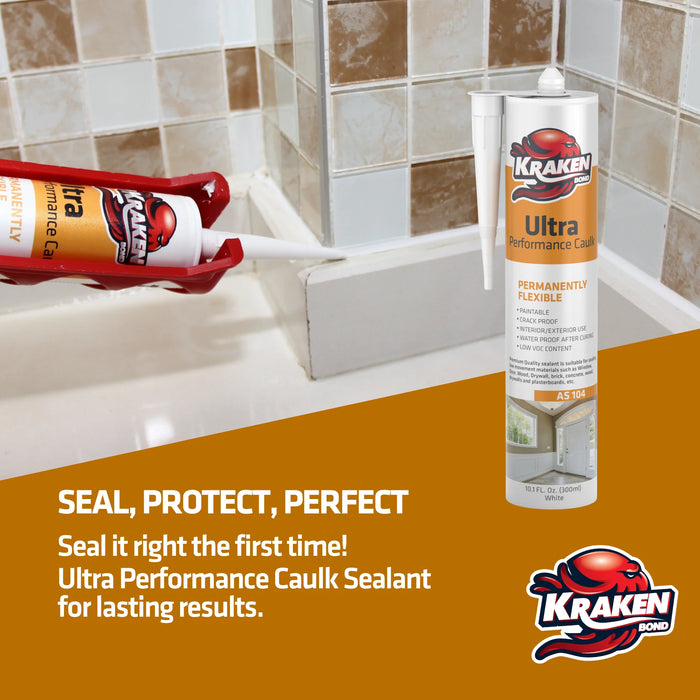 Kraken Bond Ultra Performance Caulk Sealant - White, 10.1 fl oz