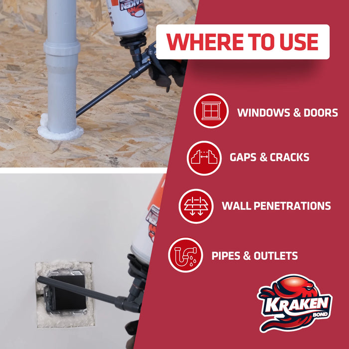 Kraken Bond PRO Window & Door Gap Filler 24oz / 32oz, Low Expansion Gun Foam