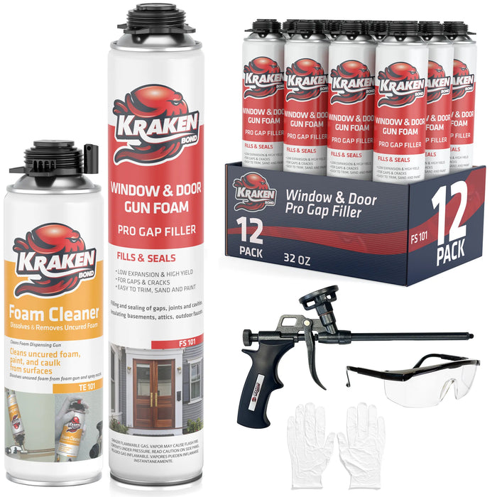 Kraken Bond PRO Window & Door Gap Filler 24oz / 32oz, Low Expansion Gun Foam