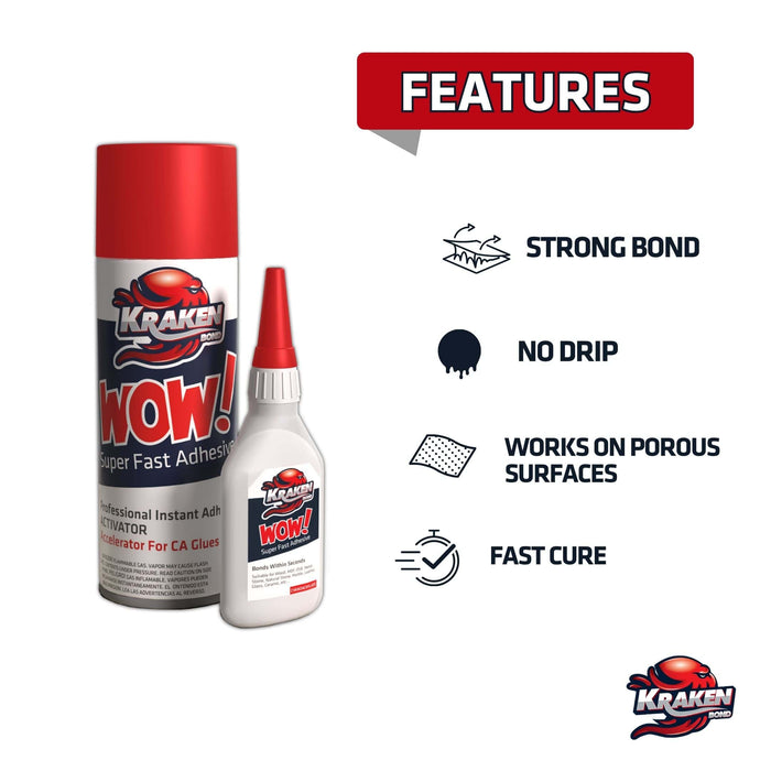 Kraken Bond WOW Super Fast Adhesive CA Glue with Activator Spray