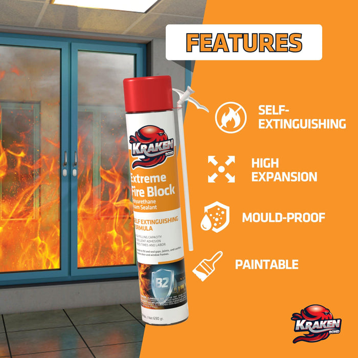 Kraken Bond Extreme Fire Block Polyurethane Straw Foam Sealant