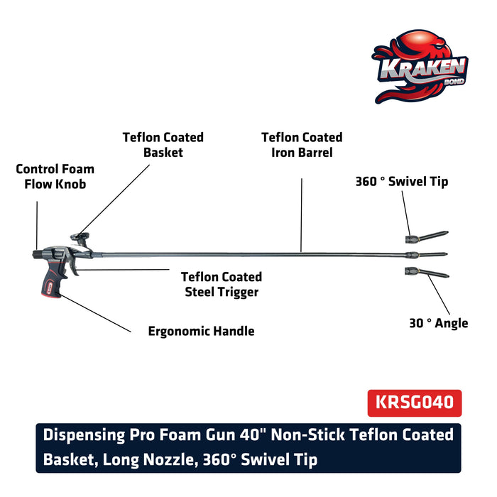 Kraken Bond Long Reach Pro Foam Gun - 40" - Features