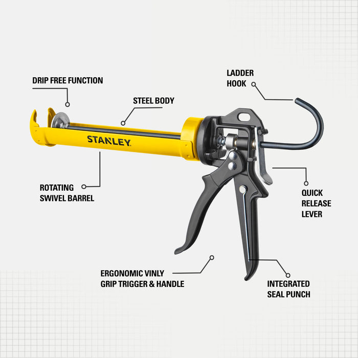 Stanley Heavy Duty Professional Caulking Gun – 25:1 Thrust Ratio, PRO-CG1