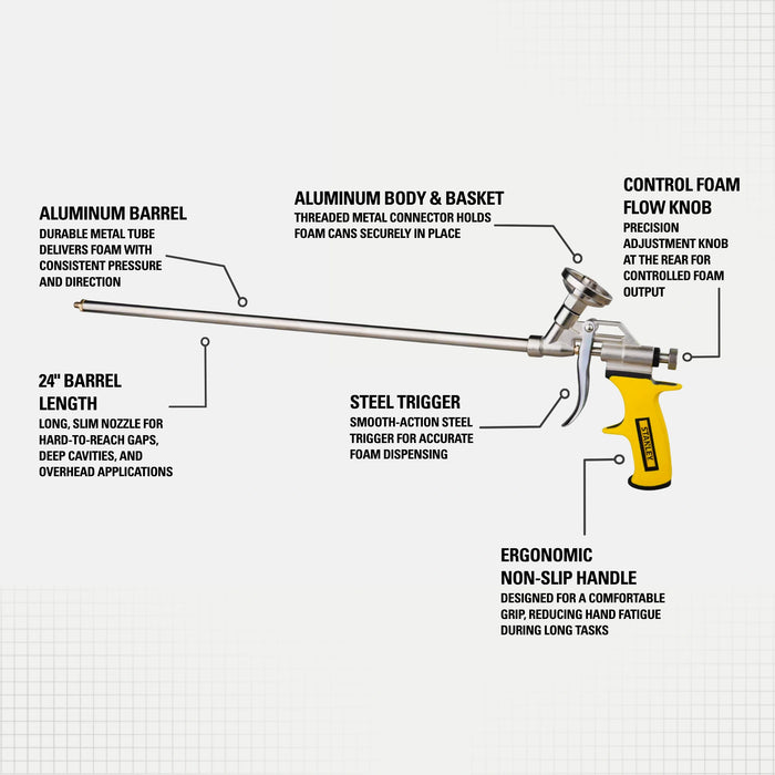 Stanley PRO-FG24 Foam Gun - 24" | High Precision for Expanding Insulation Foam