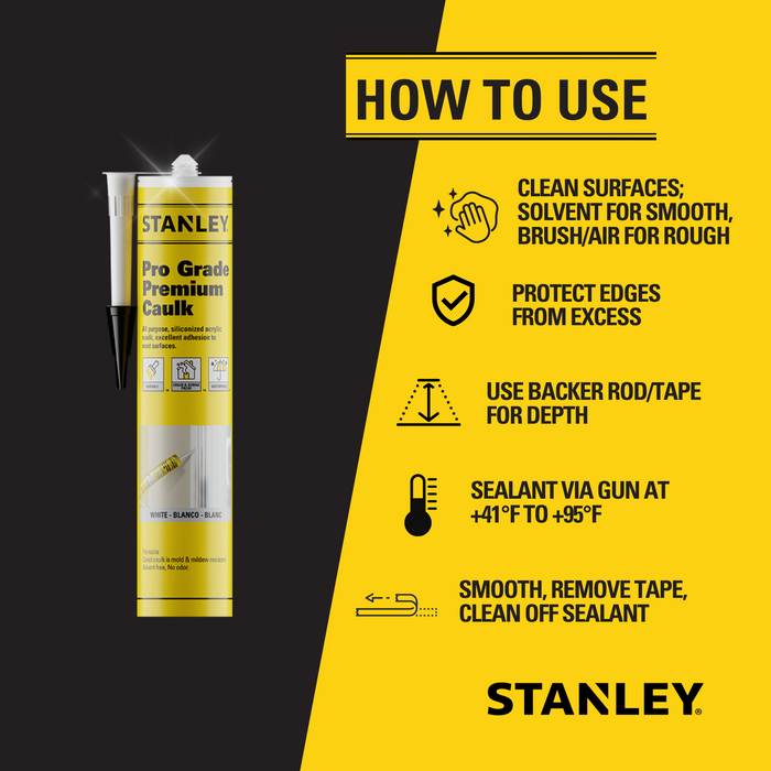 Stanley Pro Grade Premium Caulk - Siliconized Sealant, 10.5 fl. oz.