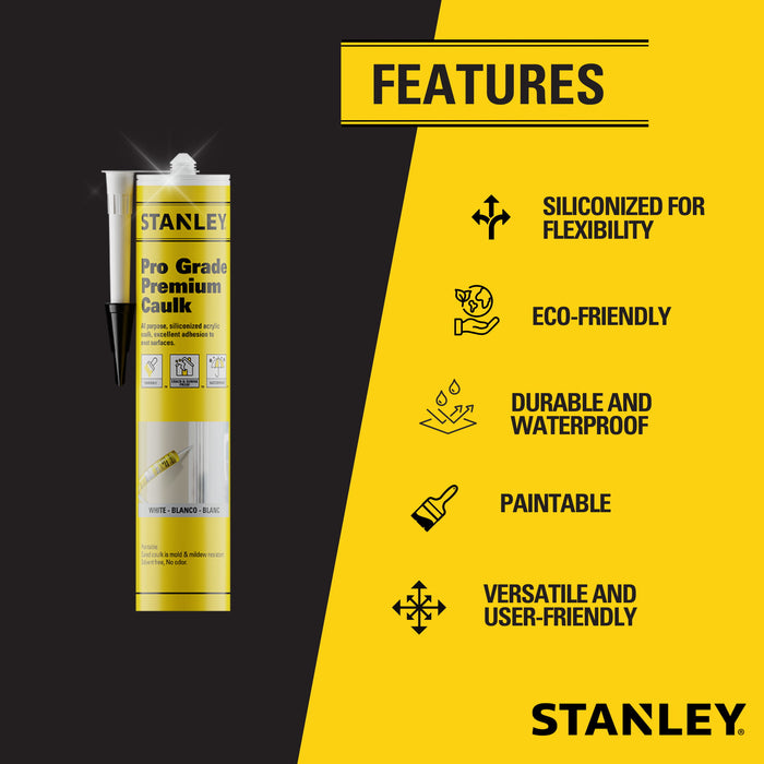 Stanley Pro Grade Premium Caulk - Siliconized Sealant - Features