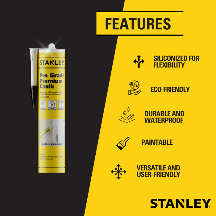 Stanley Pro Grade Premium Caulk - Siliconized Sealant, 10.5 fl. oz.
