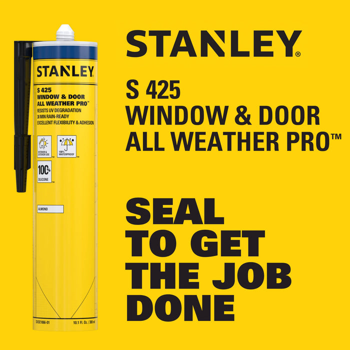 Stanley S425 Window & Door All Weather Pro Silicone Sealant - Clear, 10.1 oz