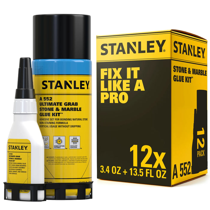 Stanley A552 Instant Stone & Marble Glue - Cyanoacrylate Adhesive & Activator, 3.4oz & 13.5 fl oz