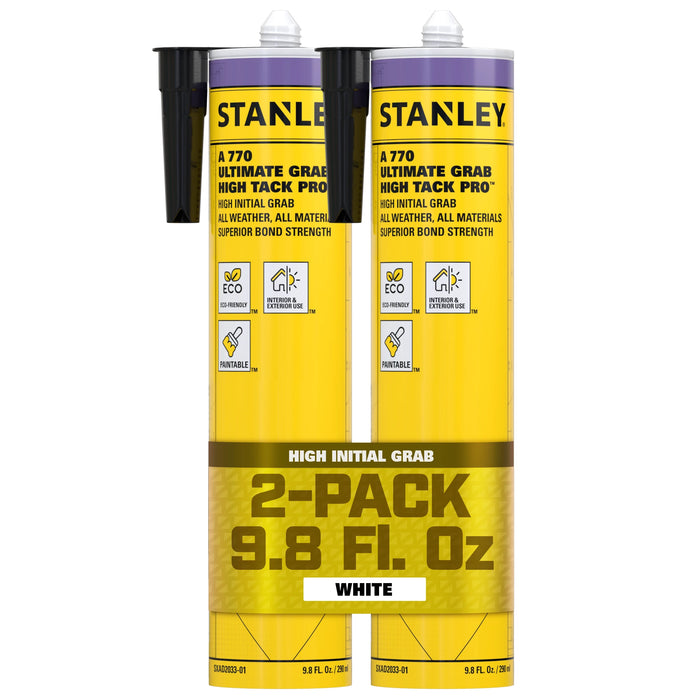 Stanley A770 Hybrid Polymer Ultimate Grab High Tack Construction Adhesive – White, 9.8 fl oz