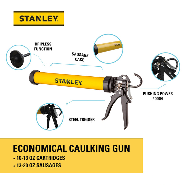 Stanley Professional Sausage Caulking Gun – 18:1 Thrust Ratio