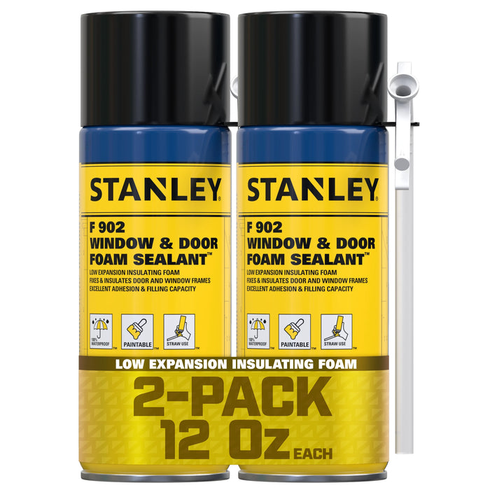 Stanley F902 Window & Door Foam Sealant with Straw Applicator - Low Expansion, 12 oz
