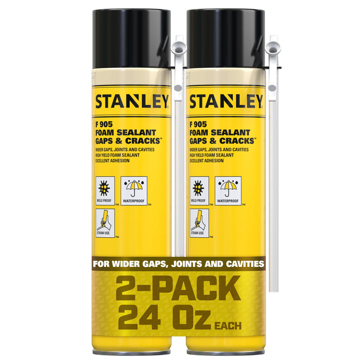 Stanley F905 Gaps & Cracks Polyurethane Foam Sealant with Straw Adapter 12/24 oz