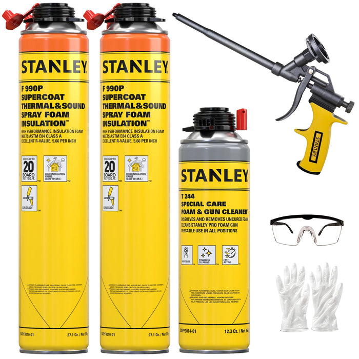 Stanley F990P SuperCoat Thermal & Sound Spray Foam Insulation Kit (Closed Cell), Class A Fire Rated, 27.1oz