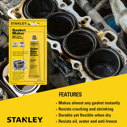 Stanley High Temp Gasket Maker - RTV Silicone Sealant - Features